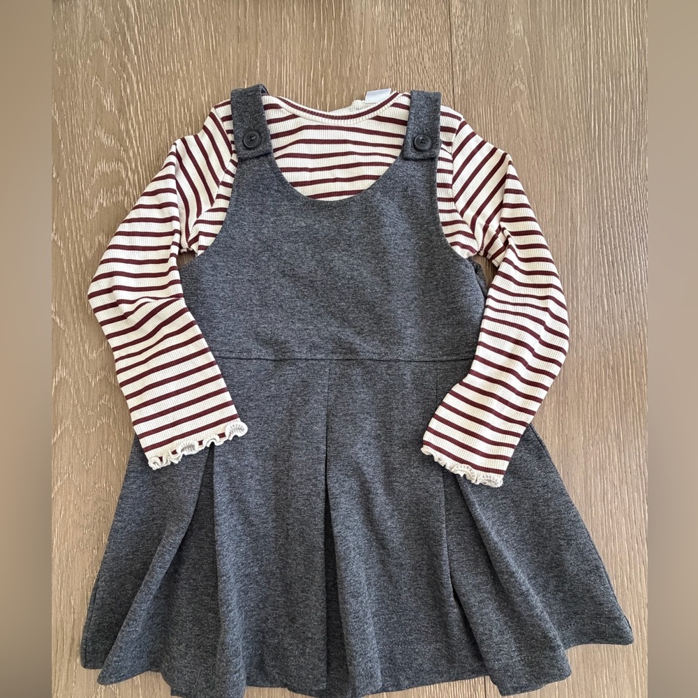 Zara Striped Long Sleeve with Gray Pinafore Dress
